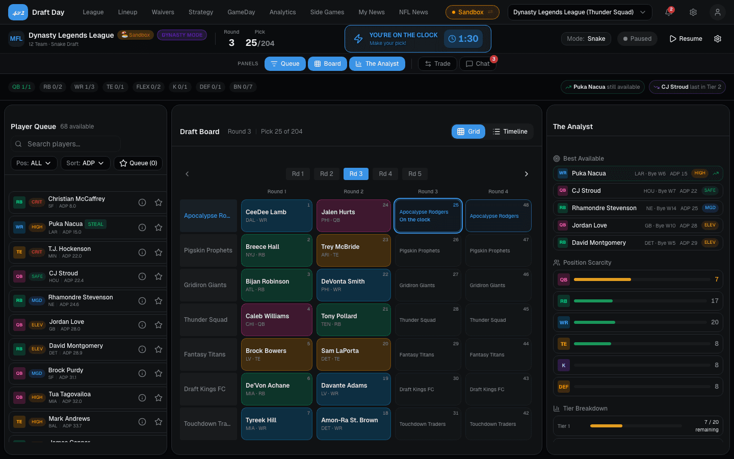Draft Day — fantasy draft application (snake sandbox), cover art and live picks