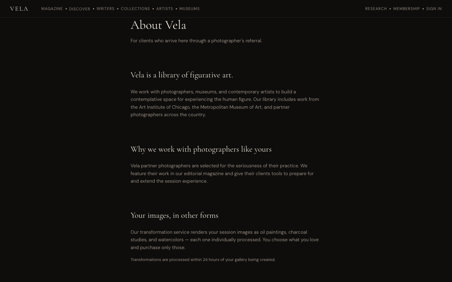 About — what Vela is for