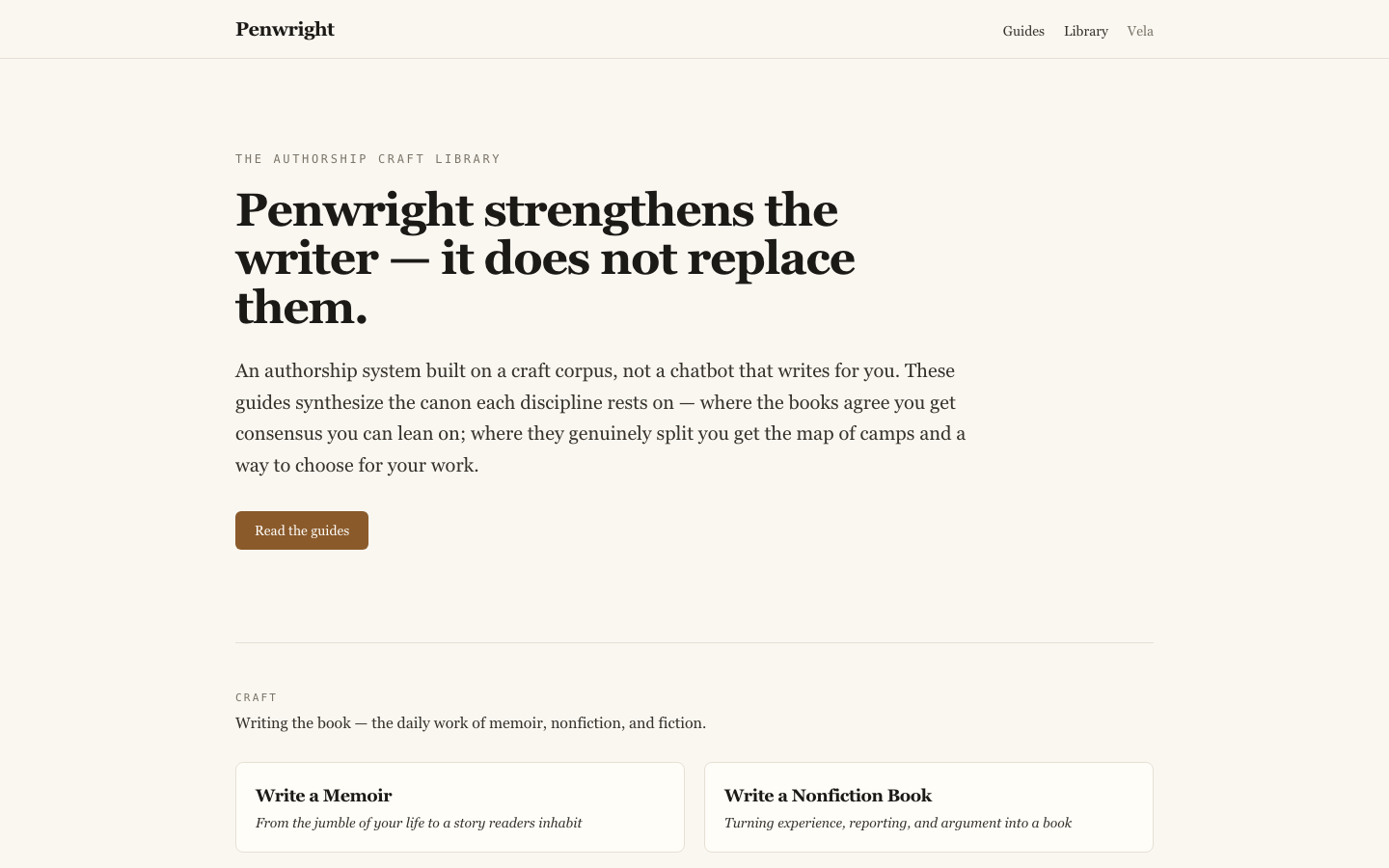 Penwright — the authorship craft library, live on its own domain at penwright.ink.